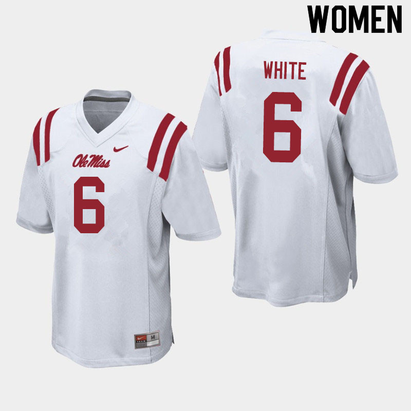 Women #6 Kam'Ron White Ole Miss Rebels College Football Jerseys Sale-White